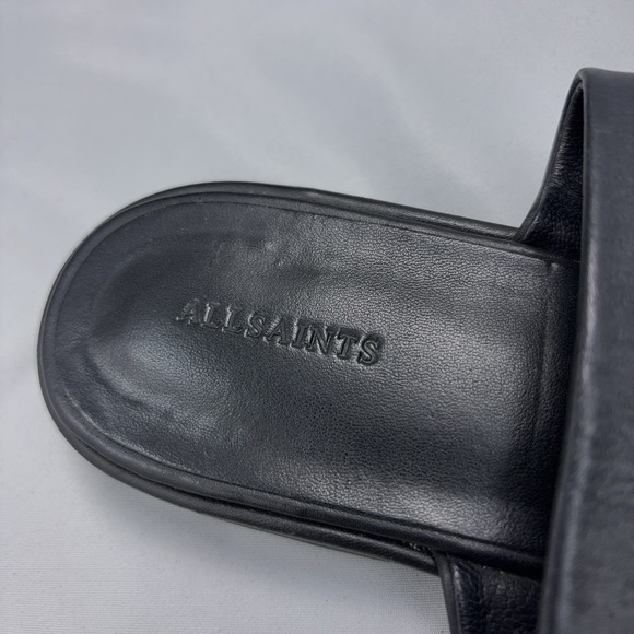AllSaints Sandals Womens Size 40 Black‎ Leather Studded Slide Made in Portugal - Picture 8 of 8